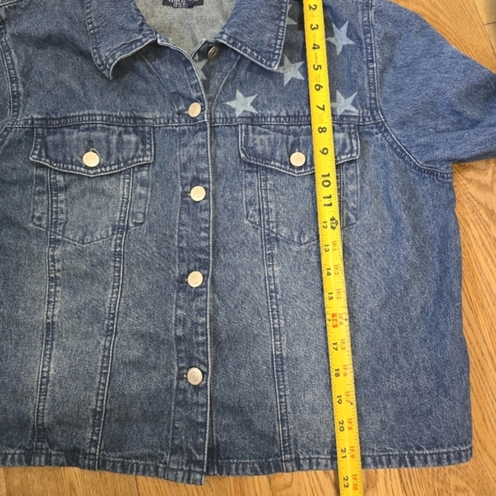 Baccini Star Patterned Denim Button Up Jacket Siz… - image 5